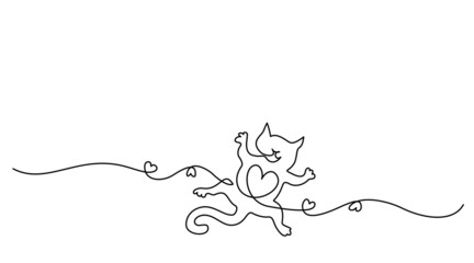 Valentines day card decoration. Fanny Cat with hearts.