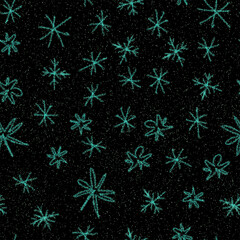 Hand Drawn Snowflakes Christmas Seamless Pattern. Subtle Flying Snow Flakes on chalk snowflakes Background. Admirable chalk handdrawn snow overlay. Excellent holiday season decoration.