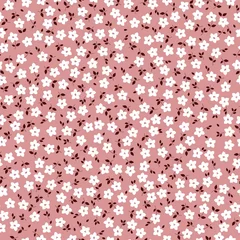 Cercles muraux Petites fleurs Modèle vintage sans couture. petites fleurs blanches, feuilles bordeaux. fond rose clair. texture vectorielle. impression à la mode pour les textiles.