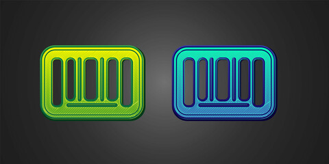 Green and blue Barcode icon isolated on black background. Vector