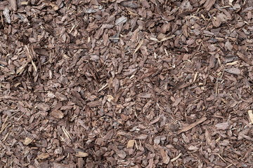 Bark and wood chip pavement texture, top view.