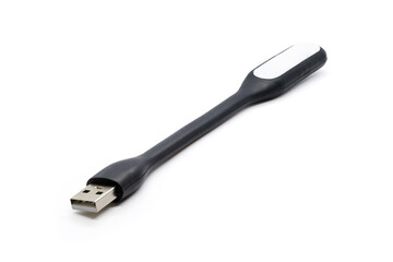 Obraz premium USB black plastic LED light lamp, isolated on a white background. Closeup.