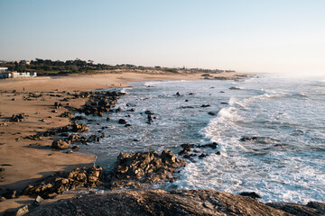 The stony Portuguese coast of the Atlantic.