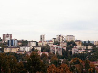 Fototapeta na wymiar Panoramic view of city houses in the Donskaya district of Sochi