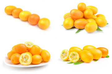 Collage of cumquats isolated on a white background with clipping path