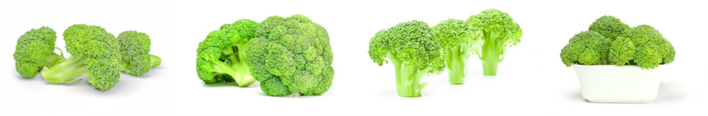 Collage of fresh green broccoli