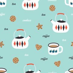 cartoon seamless pattern with kitchenware, vector illustration