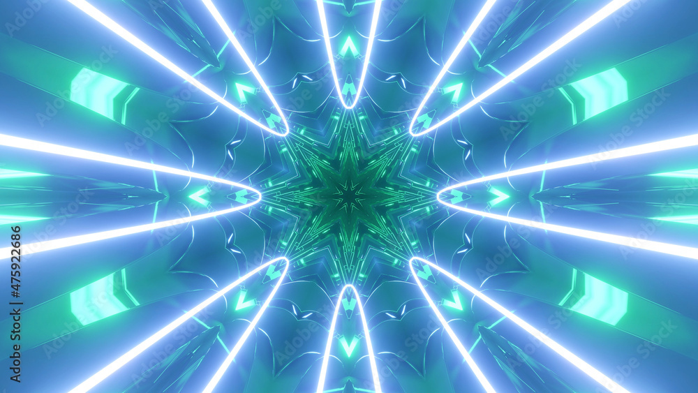 Poster 3d render. sci-fi tunnel with neon lights. abstract high-tech tunnel as background in the style of c