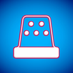 White Thimble for sewing icon isolated on blue background. Vector