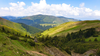 landscape in the mountains, viewpoint to Leaota Mountains, Bucegi Mountains, Romania 