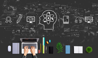 Online education concept with person using a laptop computer