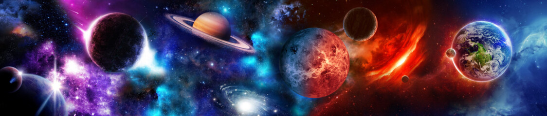 Space scene with planets, stars and galaxies. Panorama.  © urvana