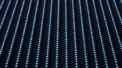 Obraz premium 3d render. Abstract background with blocks like plates, keys or sticks in a rows on plane like light bulbs, blue neon lights.