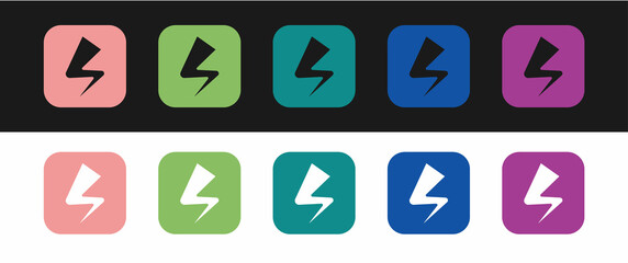 Set Lightning bolt icon isolated on black and white background. Flash sign. Charge flash icon. Thunder bolt. Lighting strike. Vector