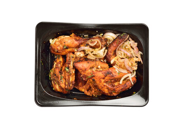 Spicy Grilled Chicken in Disposable Container Isolated on White Background with Clipping Path