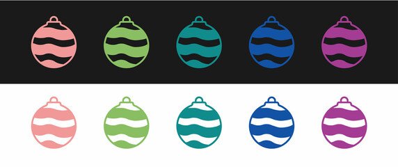 Set Christmas ball icon isolated on black and white background. Merry Christmas and Happy New Year. Vector