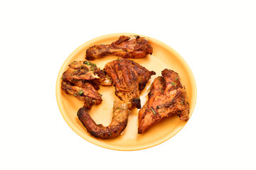 Tandoori Chicken in Plate isolated on white background with clipping path