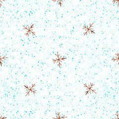 Hand Drawn Snowflakes Christmas Seamless Pattern. Subtle Flying Snow Flakes on chalk snowflakes Background. Astonishing chalk handdrawn snow overlay. Ideal holiday season decoration.