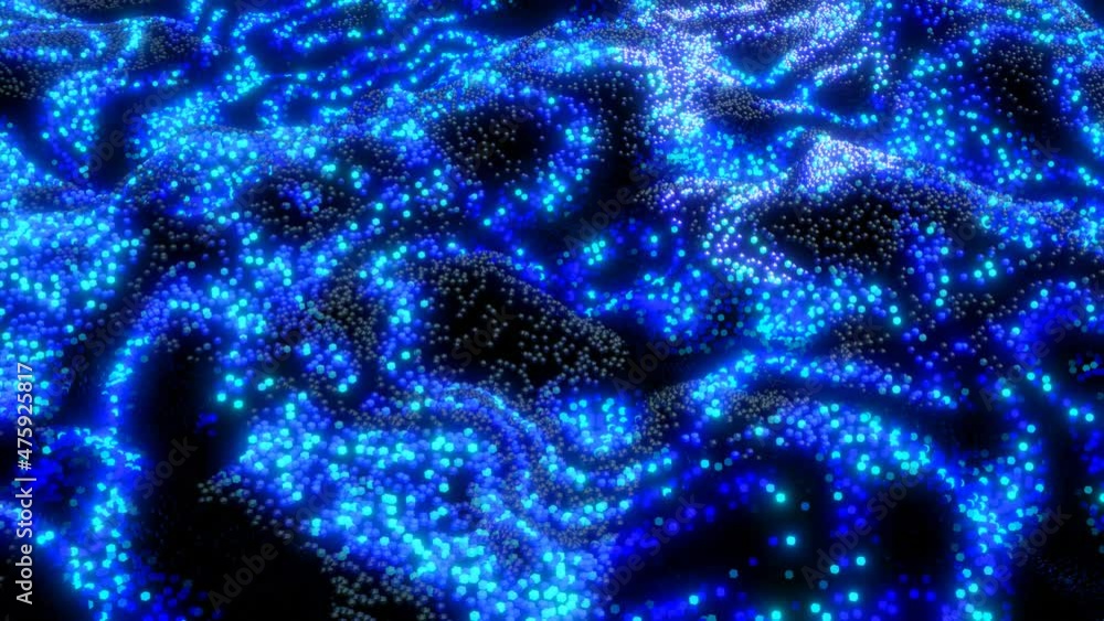 Poster 3d abstract blue sci-fi background. luminous particles form wavy surface, waves of light and color r