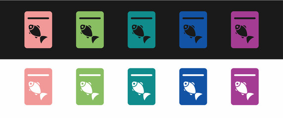 Set Served fish on plate icon isolated on black and white background. Vector