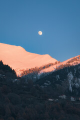 Moonrise above Agrafa Mountains in the winter time