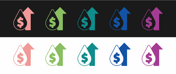 Set Oil price increase icon isolated on black and white background. Oil industry crisis concept. Vector