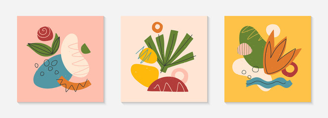 Set of abstract vector illustrations with hand drawn various organic shapes and graphic elements.Trendy artistic contemporary designs for prints,flyers,banners,invitations,branding design,covers