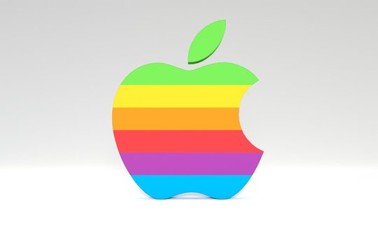 3D illustration of a apple logo with rainbow colors
