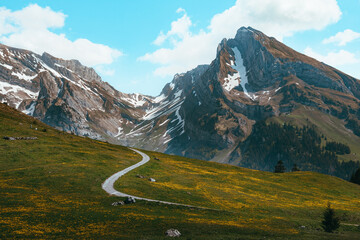 Swiss mountains Toggenburg - monumental rock formations in the Alps