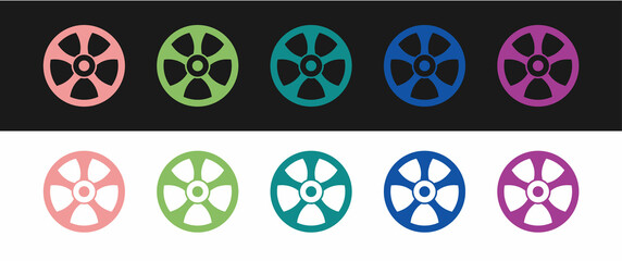 Set Alloy wheel for car icon isolated on black and white background. Vector
