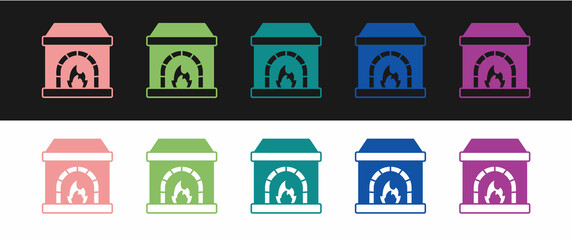 Set Blacksmith oven icon isolated on black and white background. Vector