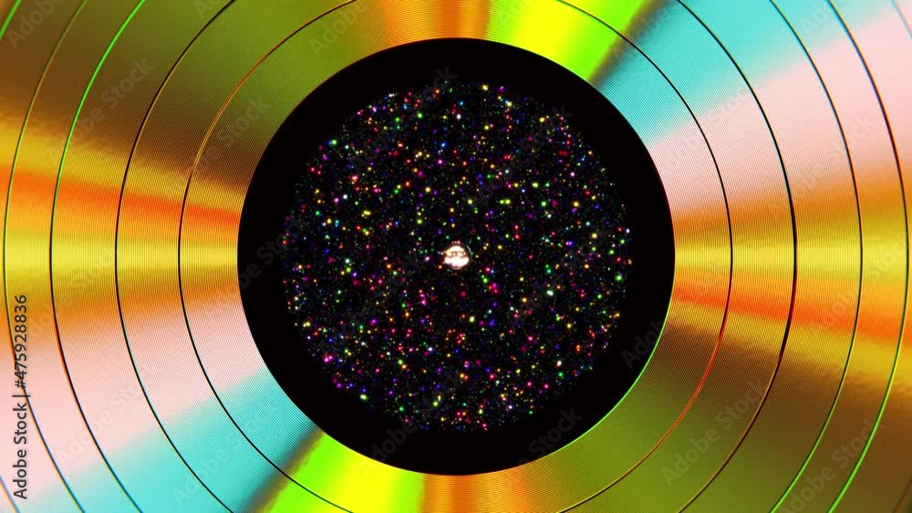 Aufkleber realistic seamless looping 3d animation of the shining colorful sequin dark label gold record render
