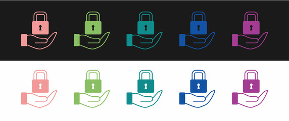 Set Lock icon isolated on black and white background. Padlock sign. Security, safety, protection, privacy concept. Vector