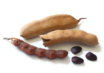 Tamarind exotic fruit isolated on white background.
