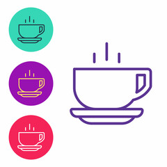 Set line Coffee cup icon isolated on white background. Tea cup. Hot drink coffee. Set icons colorful. Vector
