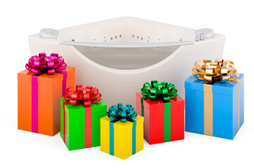 Hot tubs with gift boxes, 3D rendering
