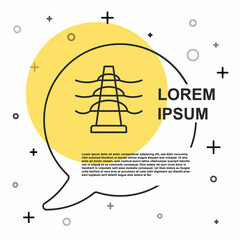 Black line Electric tower used to support an overhead power line icon isolated on white background. High voltage power pole line. Random dynamic shapes. Vector