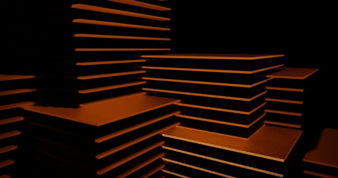 3d render with contrasting orange light on the pillars of rough slabs