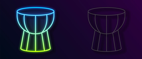 Glowing neon line African darbuka drum icon isolated on black background. Musical instrument. Vector