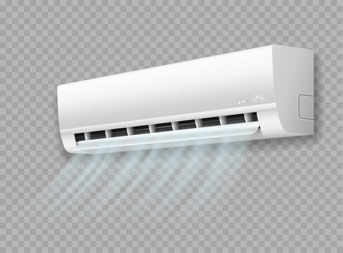 Air Conditioner Mockup With Cold Or Hot Wind Flow. Realistic Air Conditioning Split System Indoor