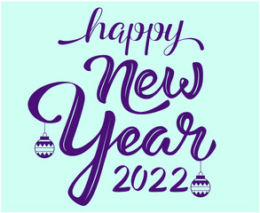 Obraz premium Happy New Year 2022 Design Vector Abstract Holiday Illustration Purple With Cyan Background