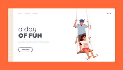Kids Characters Have Fun on Flip-Flap Landing Page Template. Happy Children Playing together Swinging on Seesaw