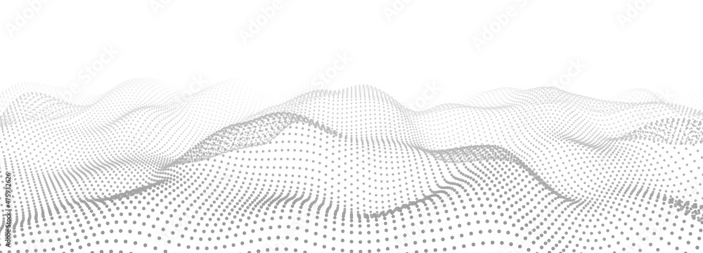Aufkleber Wave of dots. Abstract background of points. Cyber particles. Big data stream. Vector illustration