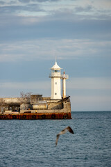 Lighthouse on the sea coast in Yalta.