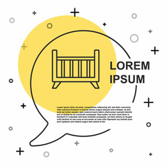 Black line Baby crib cradle bed icon isolated on white background. Random dynamic shapes. Vector