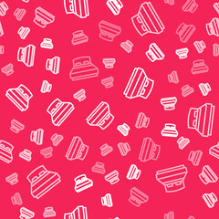 White line Big bed for two or one person icon isolated seamless pattern on red background. Vector