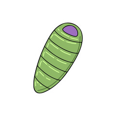 Green sleeping bag for hiking. Best for travel magazine, logo, sport website