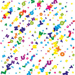 Falling letters of English language. Bright flying words of Latin alphabet. Foreign languages study concept. Graceful back to school banner on white background.