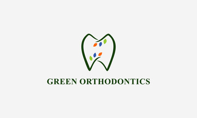 vector graphic illustration logo design for dental, green orthodontics, combination tooth and leaf