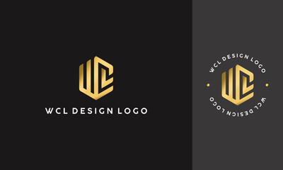 vector graphic illustration design for monogram logo, combination letter WLC with elegant gold color